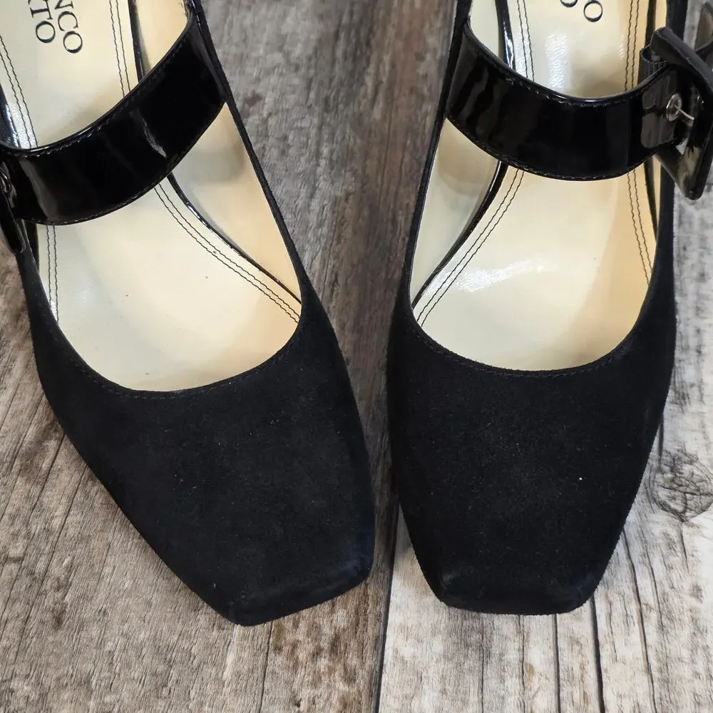 Mary Jane Black Franco Sarto Heels Pumps Panted Leather Suede Size 10 Goth